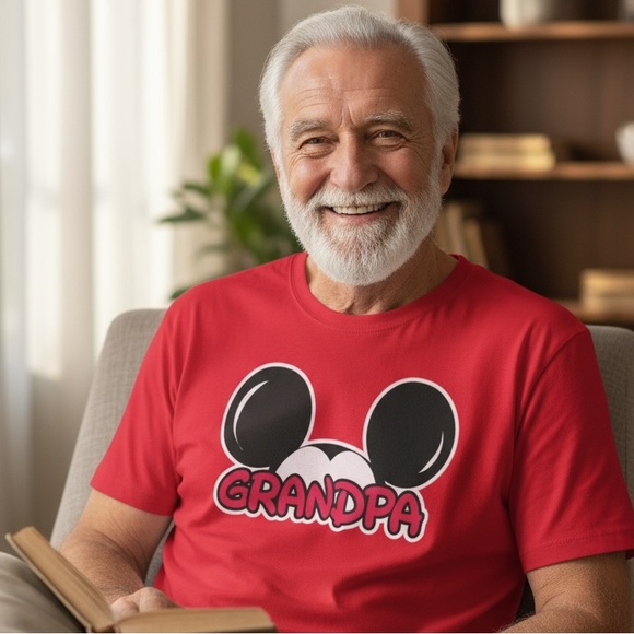 Disney Mickey Mouse Super Cute Grandpa Red Tee Shirt. Size XL. - Picture 3 of 5